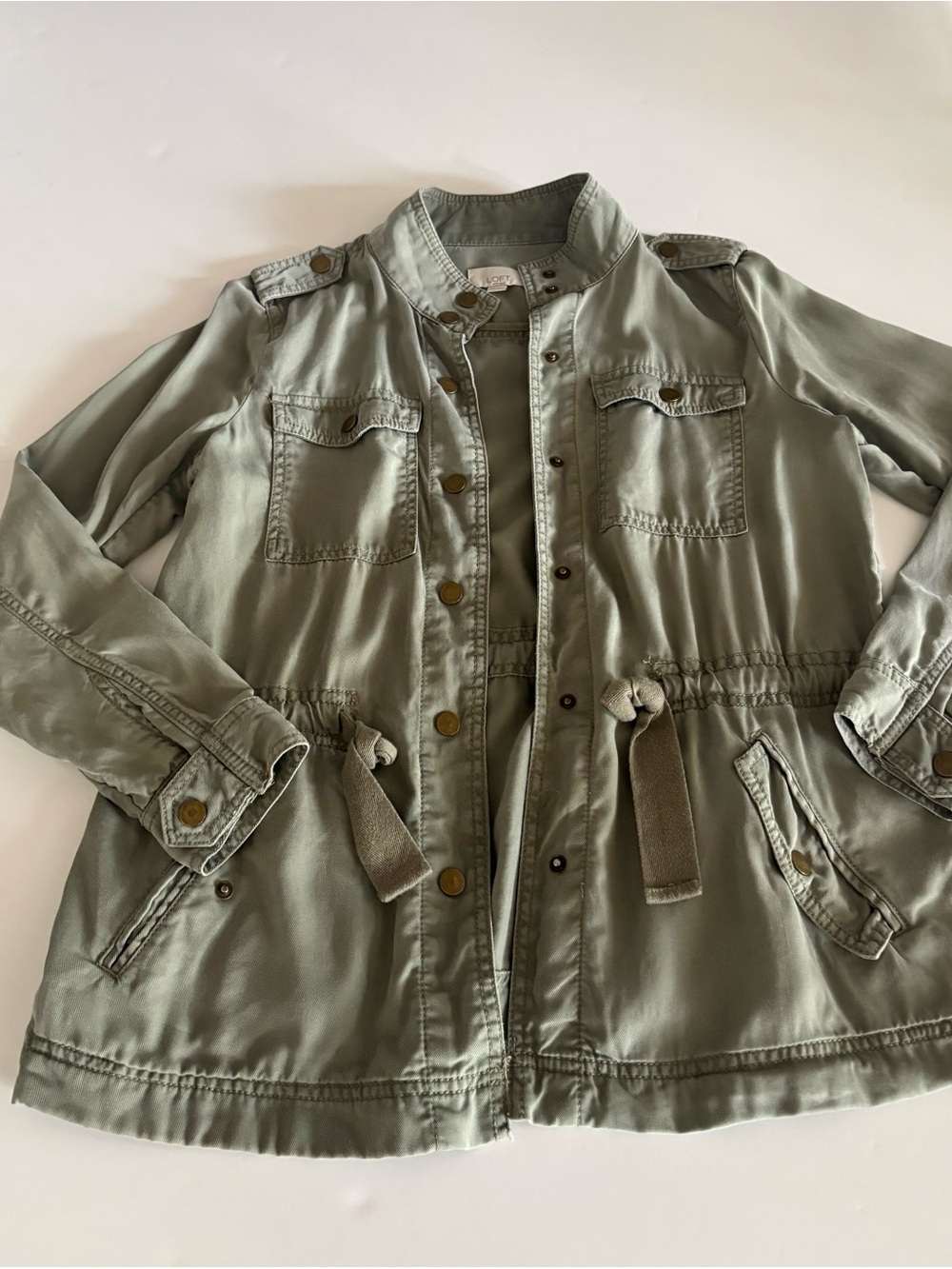 LOFT Light Olive Drawstring Utility Jacket Military Inspired With Pockets XSP